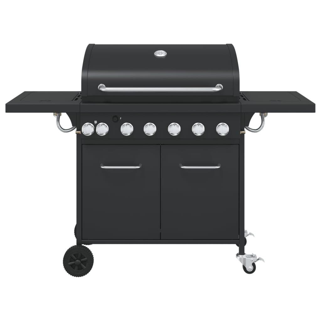 Gas Bbq Grill With 7 Burners Black Powder-Coated Steel