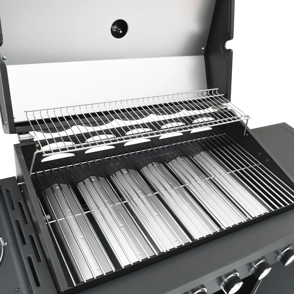 Gas Bbq Grill With 7 Burners Black Powder-Coated Steel