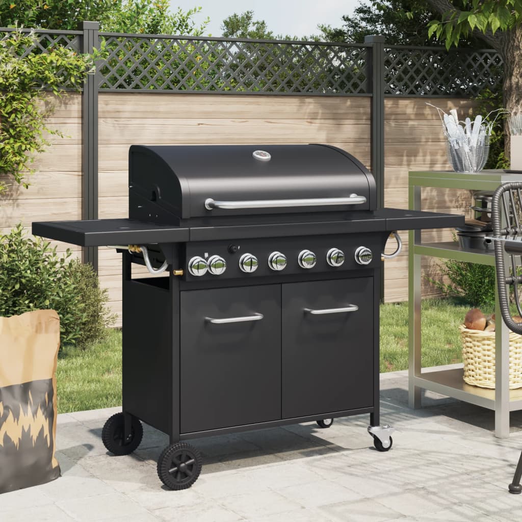 Gas Bbq Grill With 7 Burners Black Powder-Coated Steel