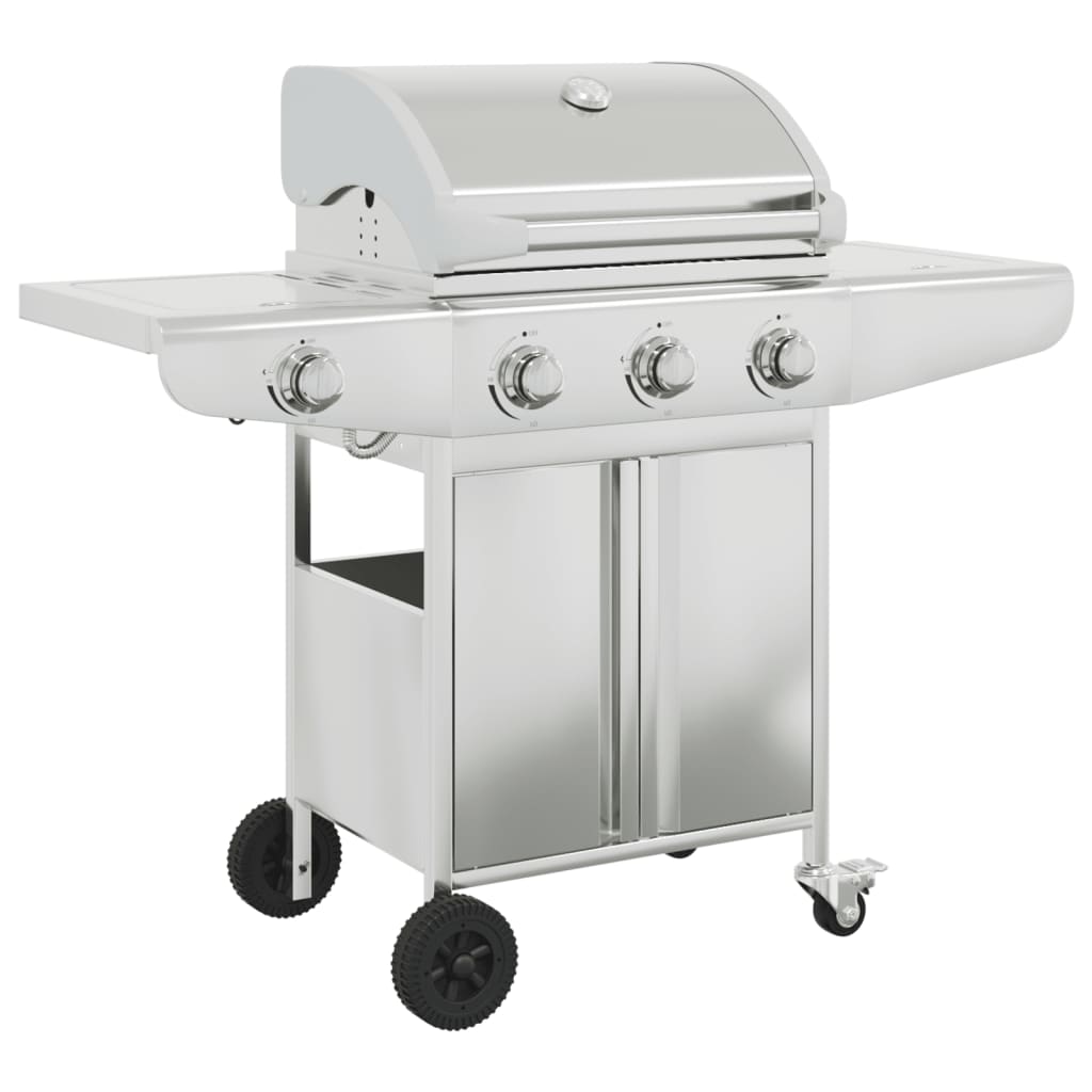 Gas Bbq Grill With 4 Burners Silver Stainless Steel