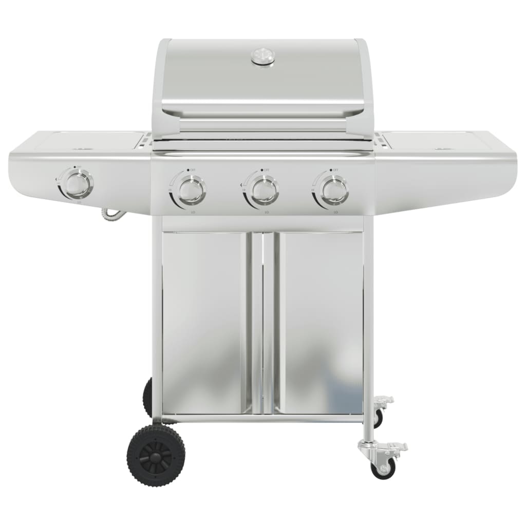 Gas Bbq Grill With 4 Burners Silver Stainless Steel