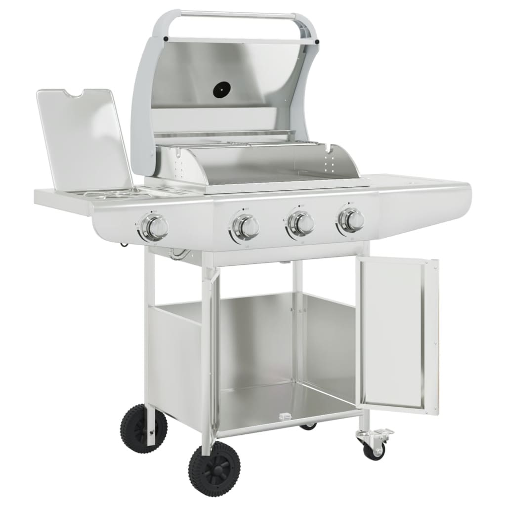 Gas Bbq Grill With 4 Burners Silver Stainless Steel