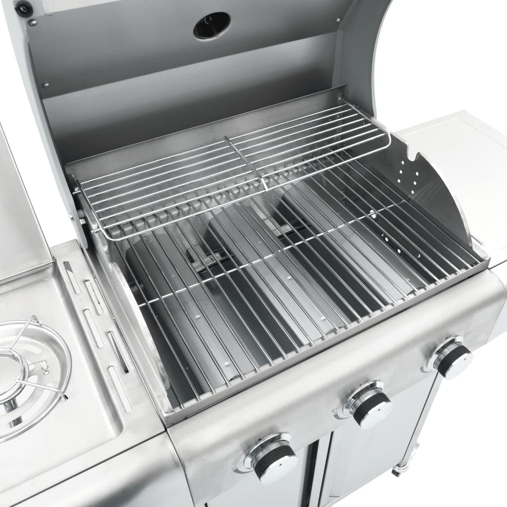 Gas Bbq Grill With 4 Burners Silver Stainless Steel