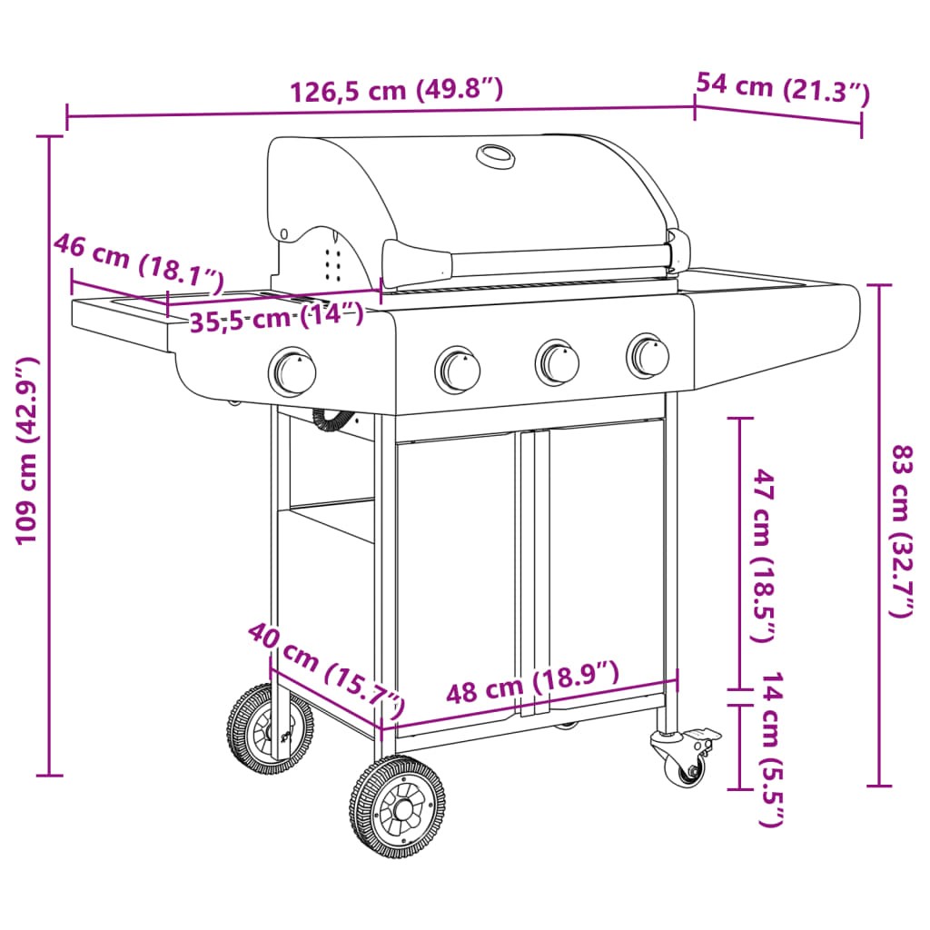 Gas Bbq Grill With 4 Burners Silver Stainless Steel