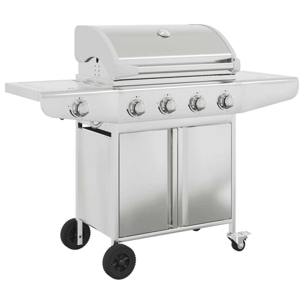 Gas Bbq Grill With 5 Burners Silver Stainless Steel