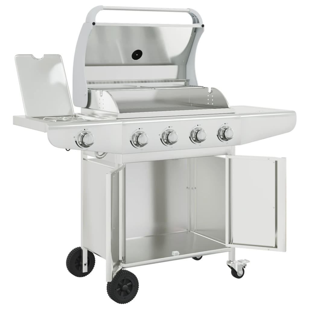 Gas Bbq Grill With 5 Burners Silver Stainless Steel