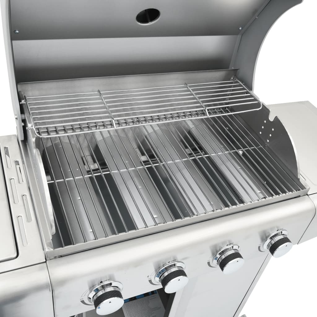 Gas Bbq Grill With 5 Burners Silver Stainless Steel