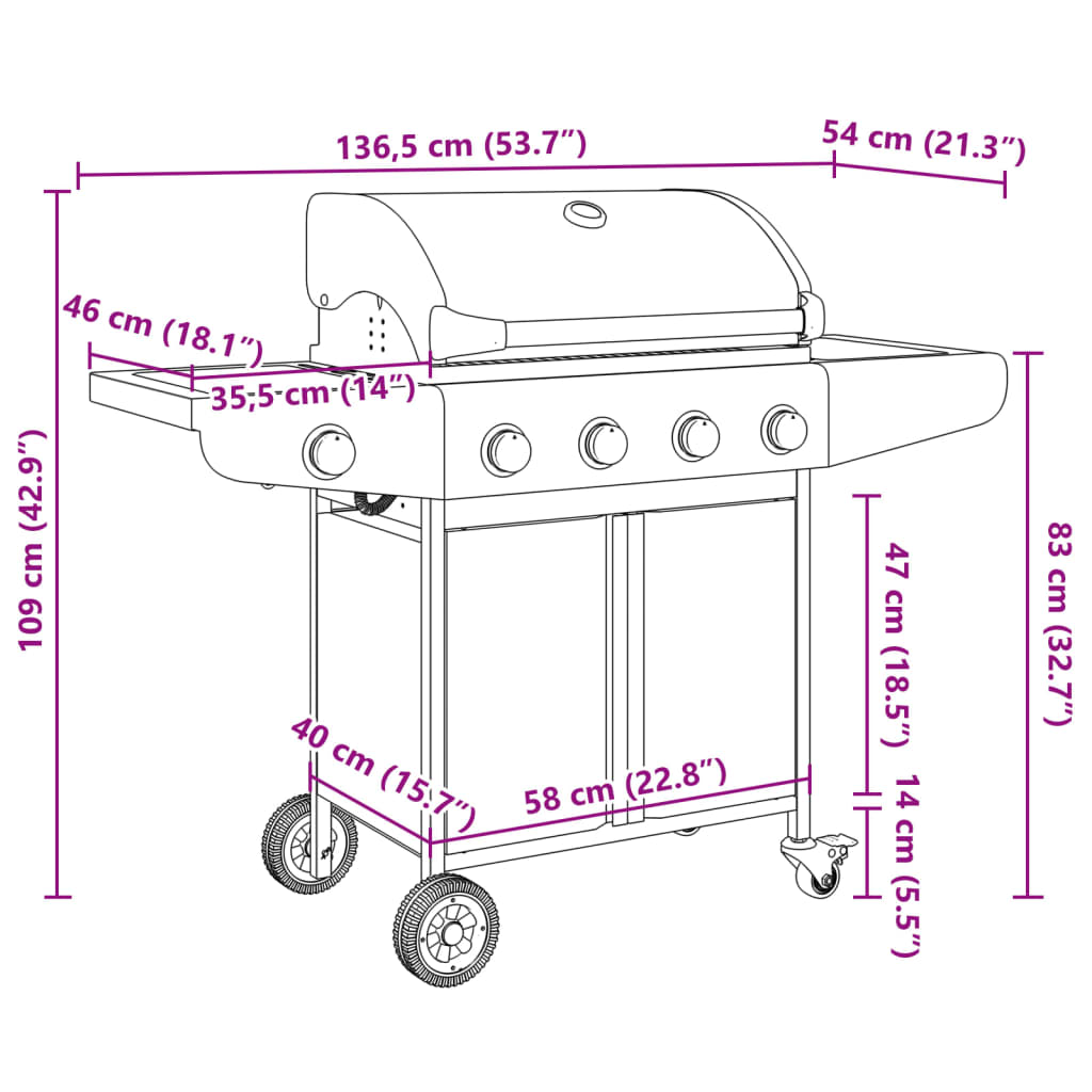 Gas Bbq Grill With 5 Burners Silver Stainless Steel
