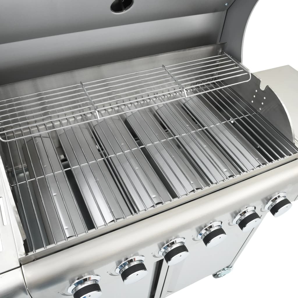 Gas Bbq Grill With 7 Burners Silver Stainless Steel
