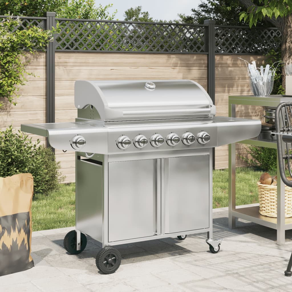 Gas Bbq Grill With 7 Burners Silver Stainless Steel