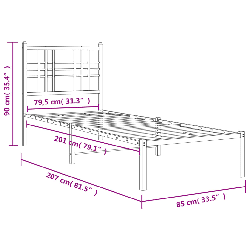 Metal Bed Frame Without Mattress 80X200Cm