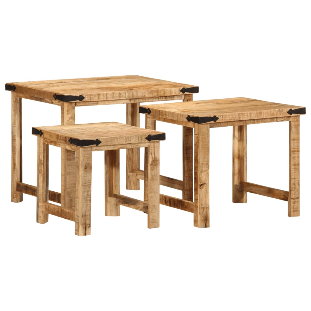 Nesting Side Tables 3 Pcs Solid Rough Wood Mango