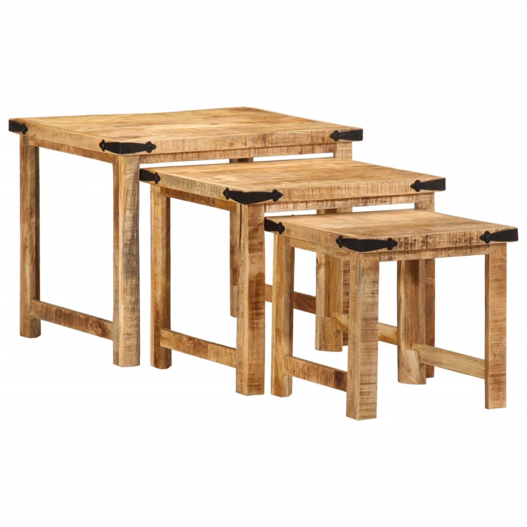 Nesting Side Tables 3 Pcs Solid Rough Wood Mango