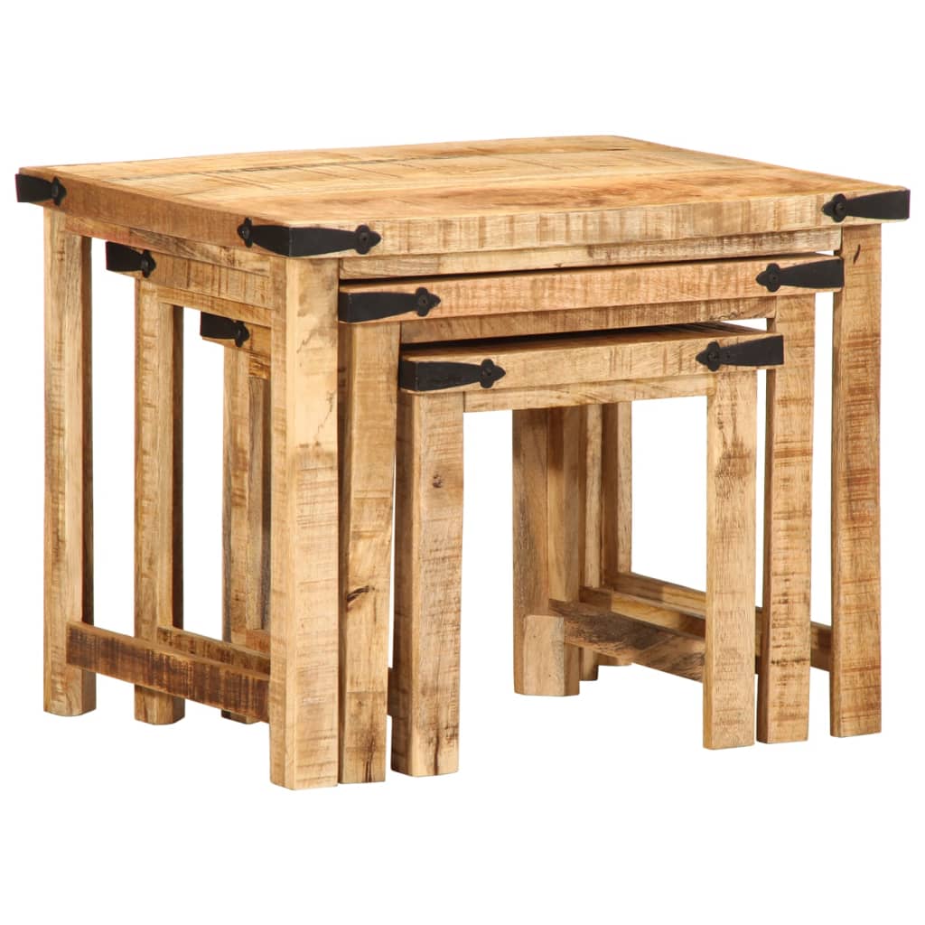 Nesting Side Tables 3 Pcs Solid Rough Wood Mango