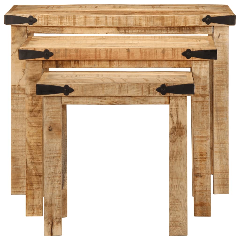 Nesting Side Tables 3 Pcs Solid Rough Wood Mango