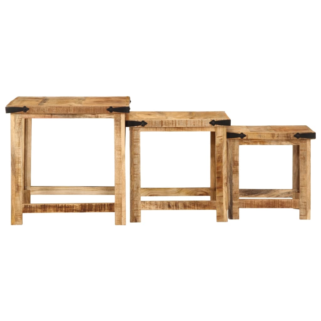 Nesting Side Tables 3 Pcs Solid Rough Wood Mango