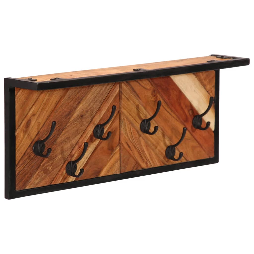 Wall-Mounted Coat Rack With 6 Hooks Solid Wood Acacia