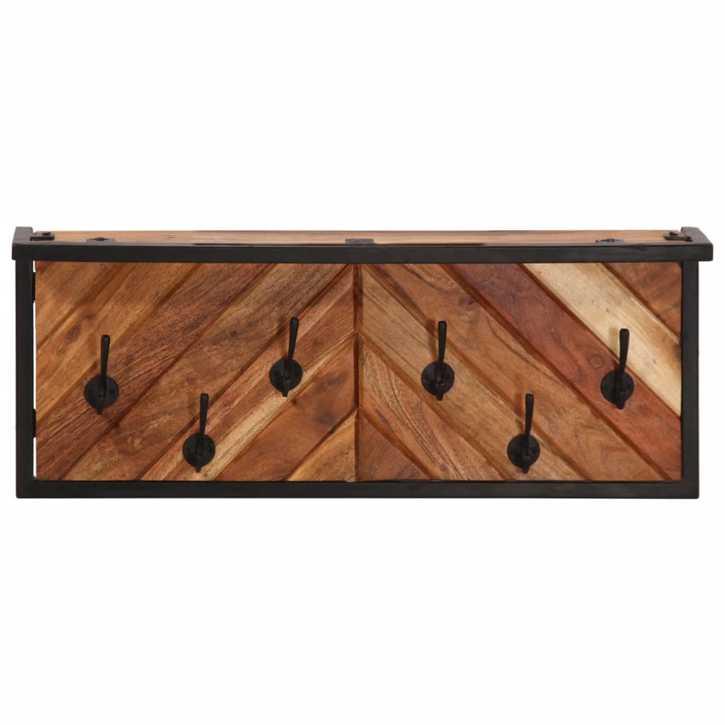 Wall-Mounted Coat Rack With 6 Hooks Solid Wood Acacia