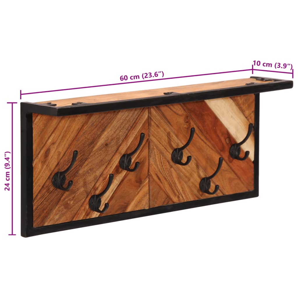 Wall-Mounted Coat Rack With 6 Hooks Solid Wood Acacia