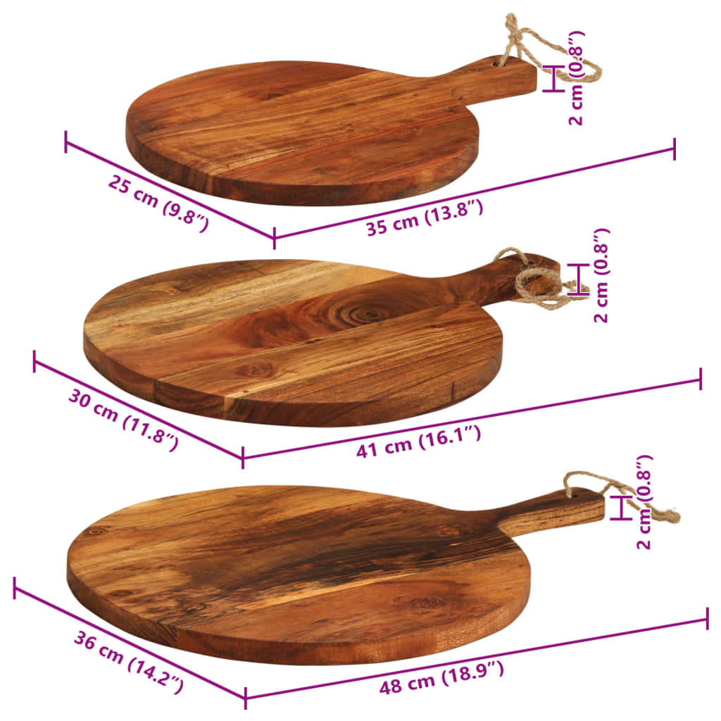 Chopping Board 3Pcs Solid Wood Acacia