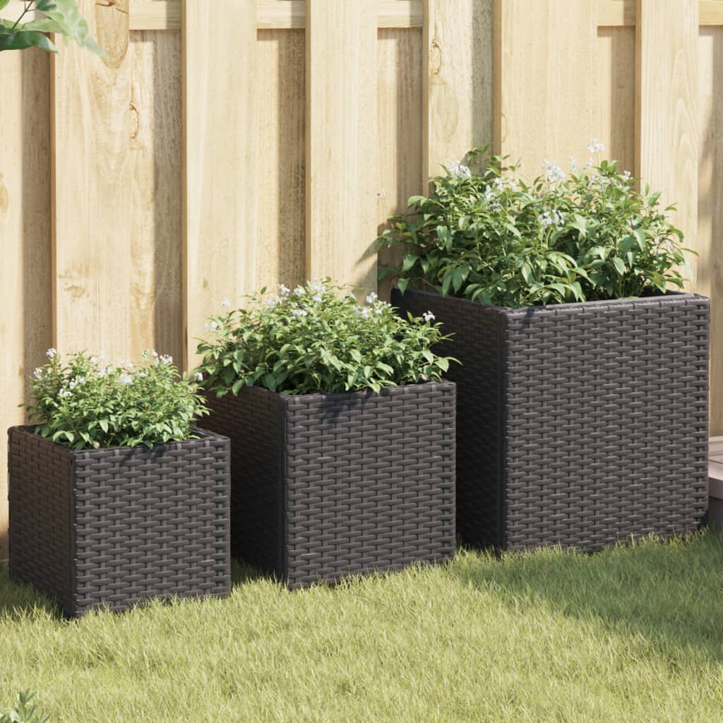 Garden Planters 3 Pcs Poly Rattan