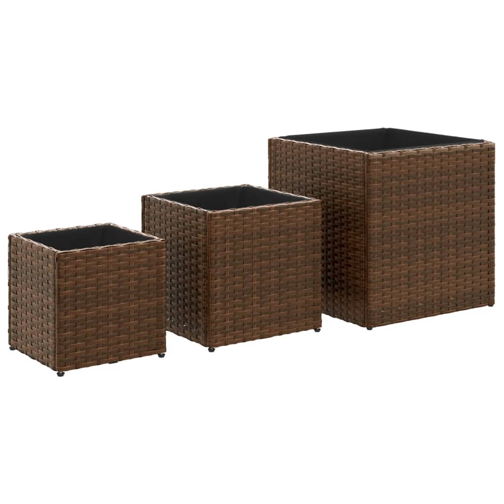 Garden Planters 3 Pcs Poly Rattan