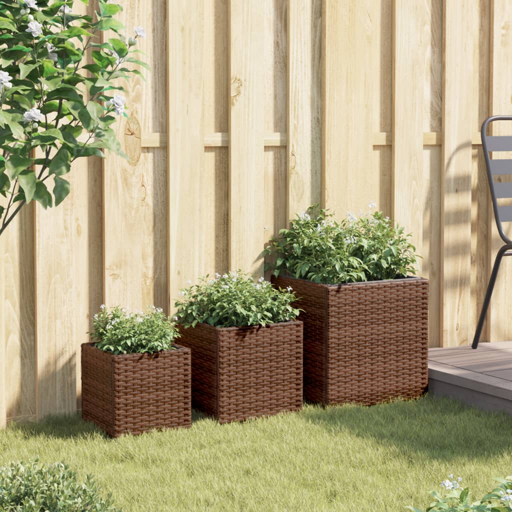 Garden Planters 3 Pcs Poly Rattan