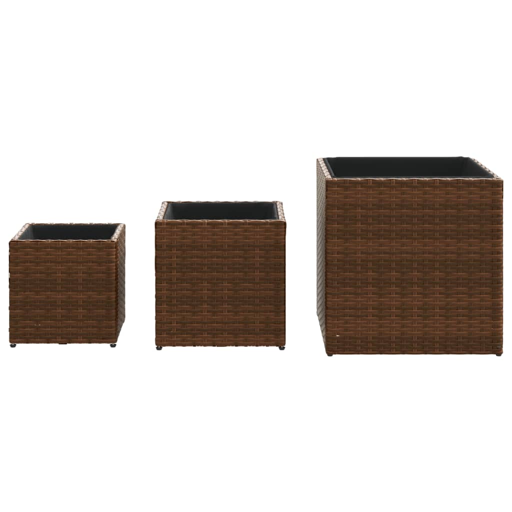 Garden Planters 3 Pcs Poly Rattan