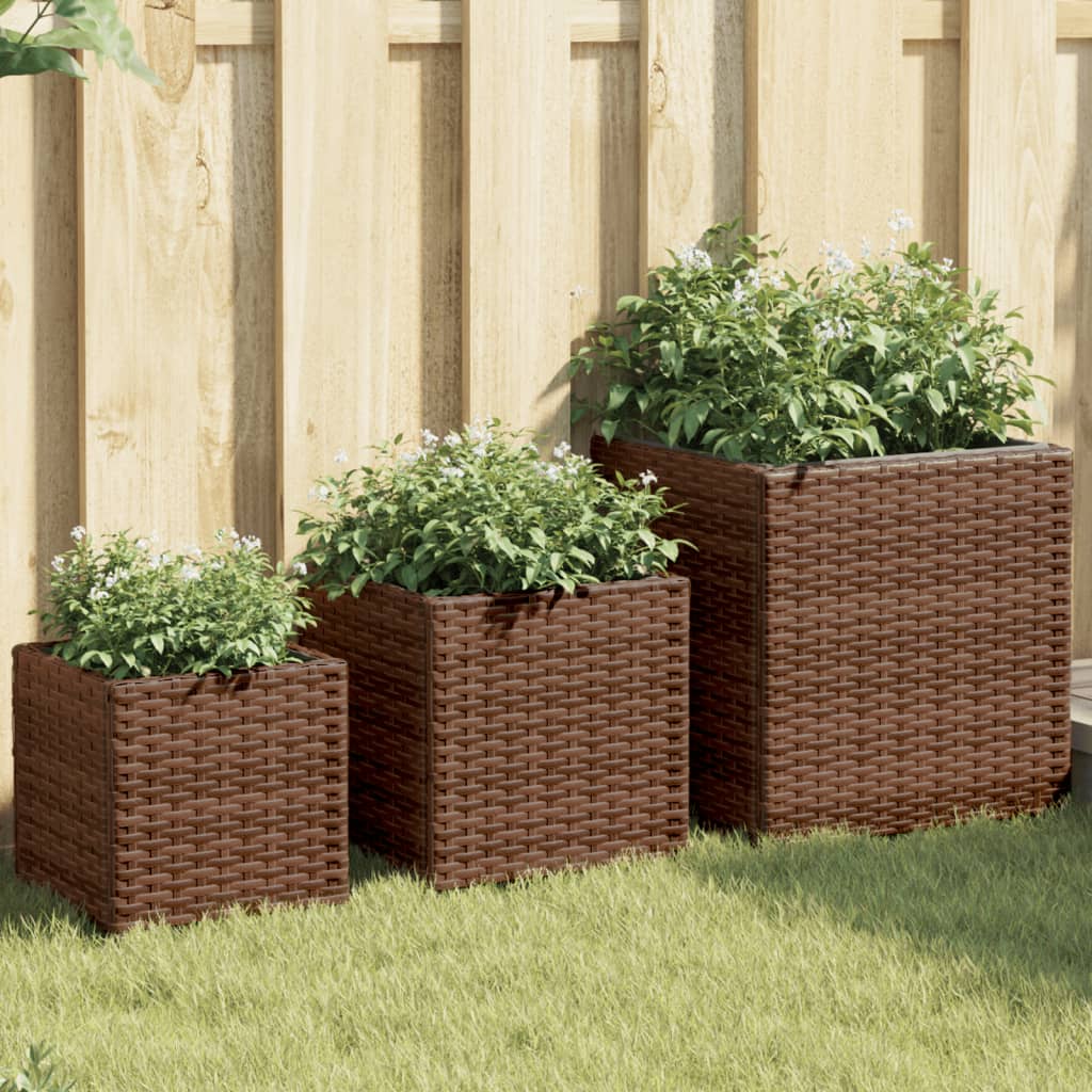 Garden Planters 3 Pcs Poly Rattan