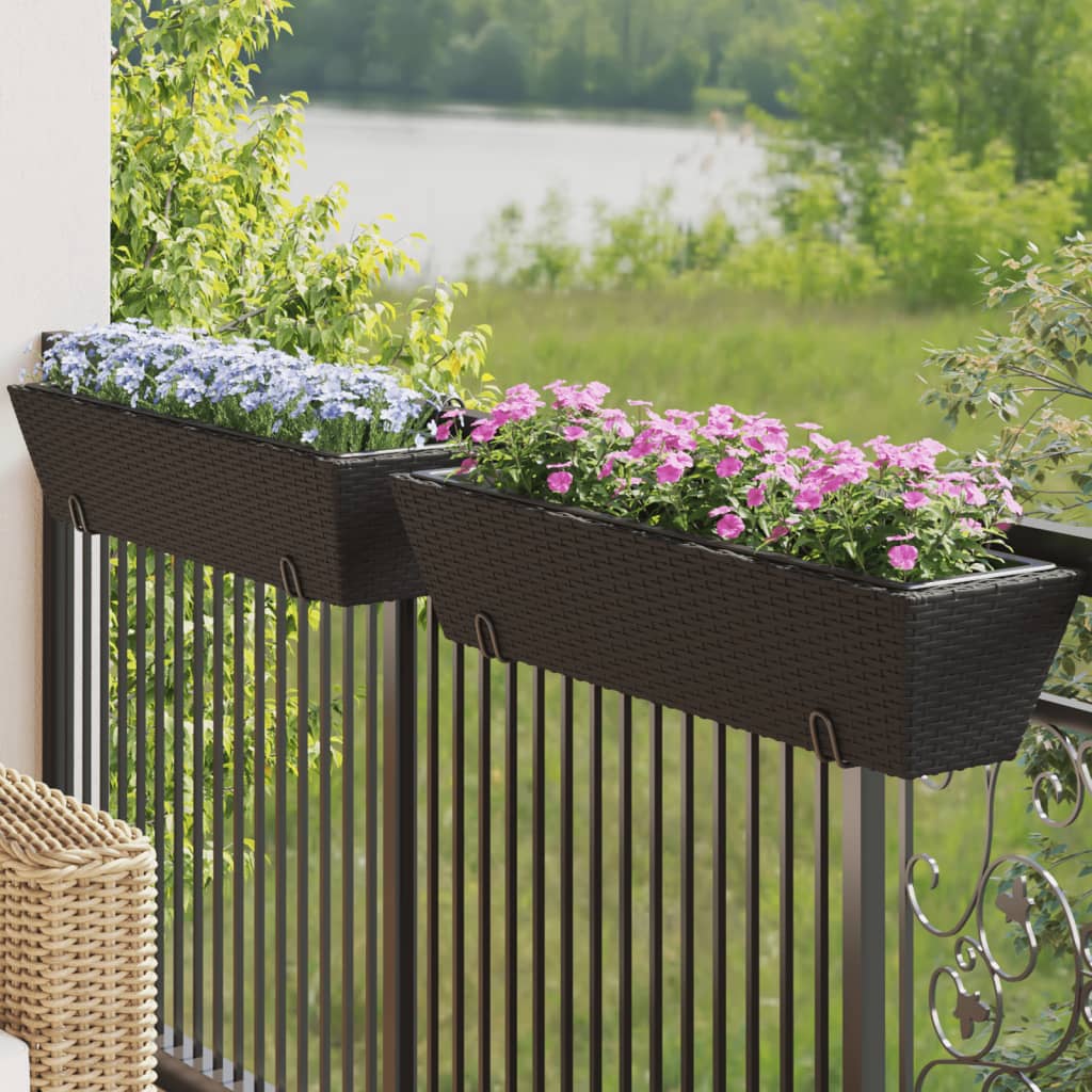 Planters With Hooks 2 Pcs Poly Rattan
