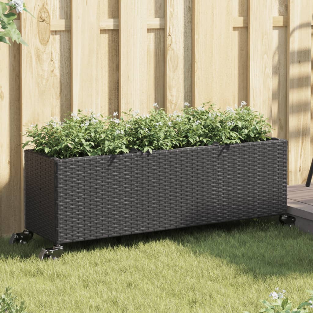 Garden Planter With Wheels And 3 Pots Poly Rattan