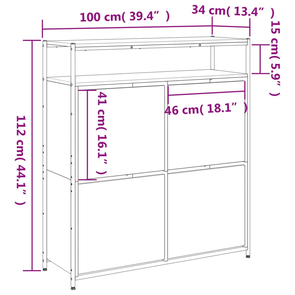 Shoe Cabinet With 4 Flip-Drawers 100X34X112 Cm