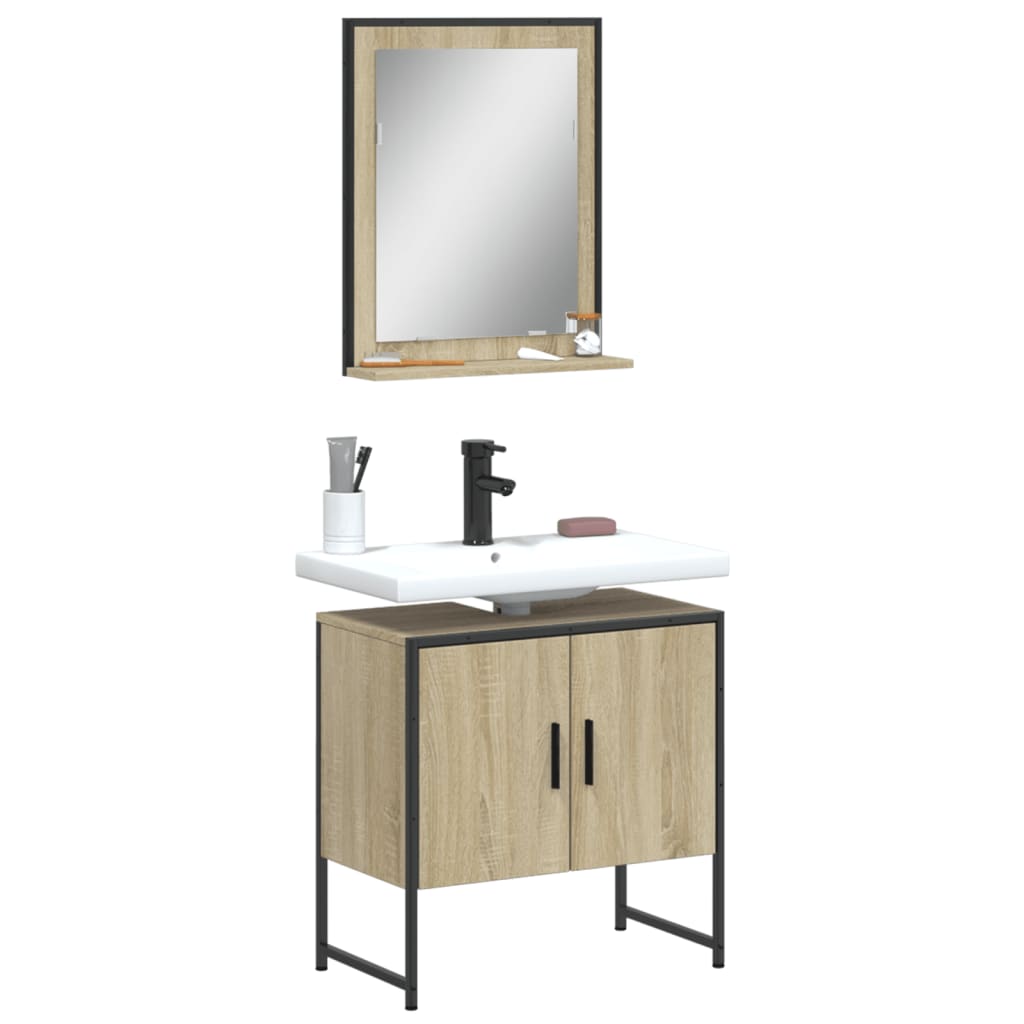 2 Piece Bathroom Cabinet Set Engineered Wood