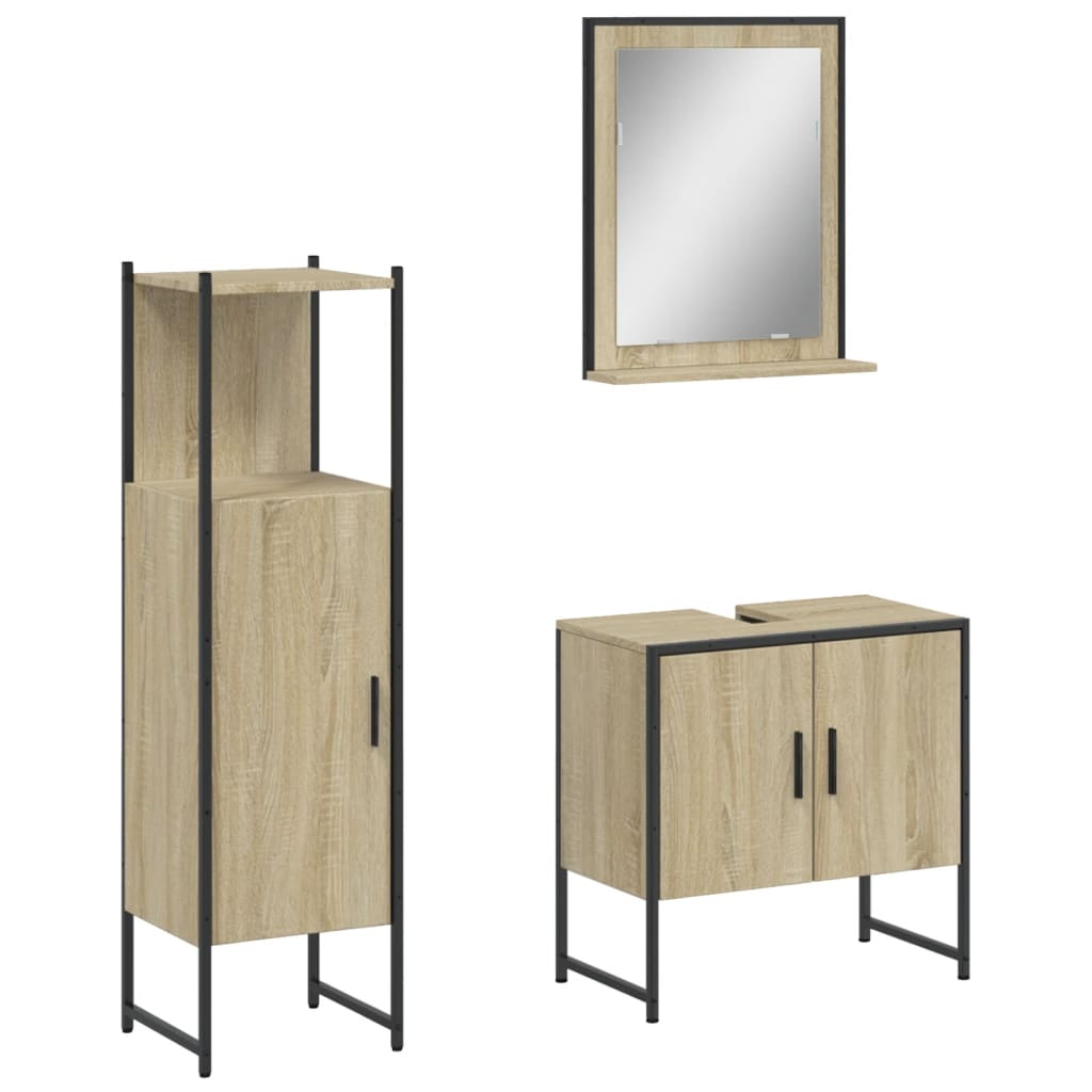 3 Piece Bathroom Cabinet Set Engineered Wood
