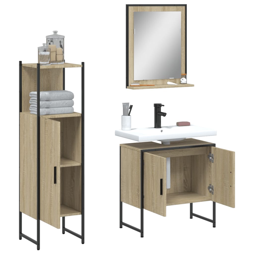 3 Piece Bathroom Cabinet Set Engineered Wood