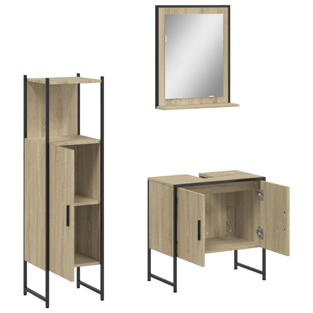 3 Piece Bathroom Cabinet Set Engineered Wood