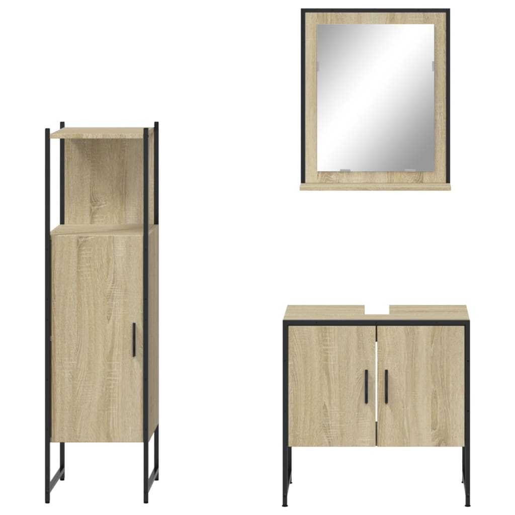 3 Piece Bathroom Cabinet Set Engineered Wood
