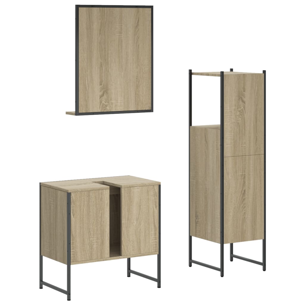 3 Piece Bathroom Cabinet Set Engineered Wood