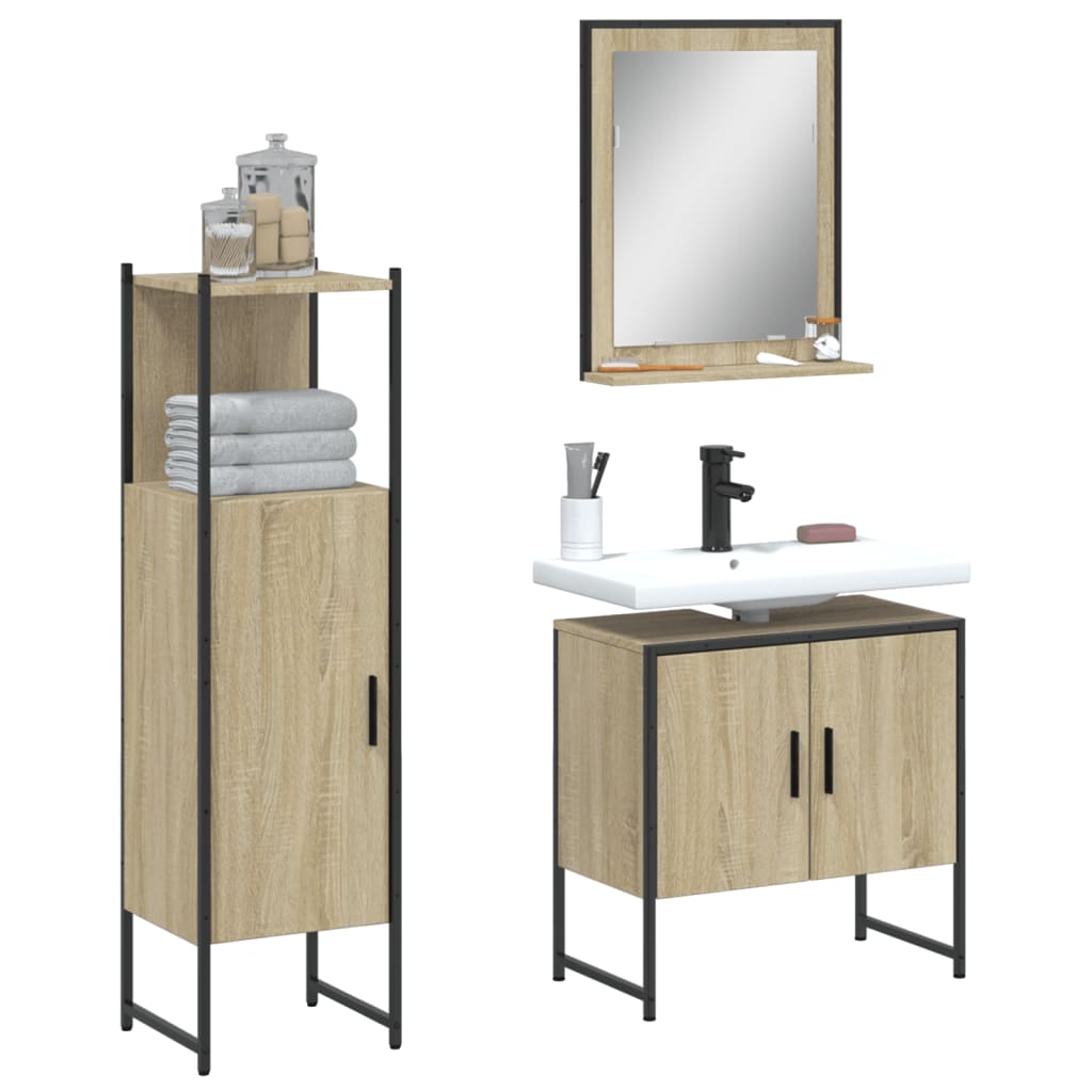 3 Piece Bathroom Cabinet Set Engineered Wood