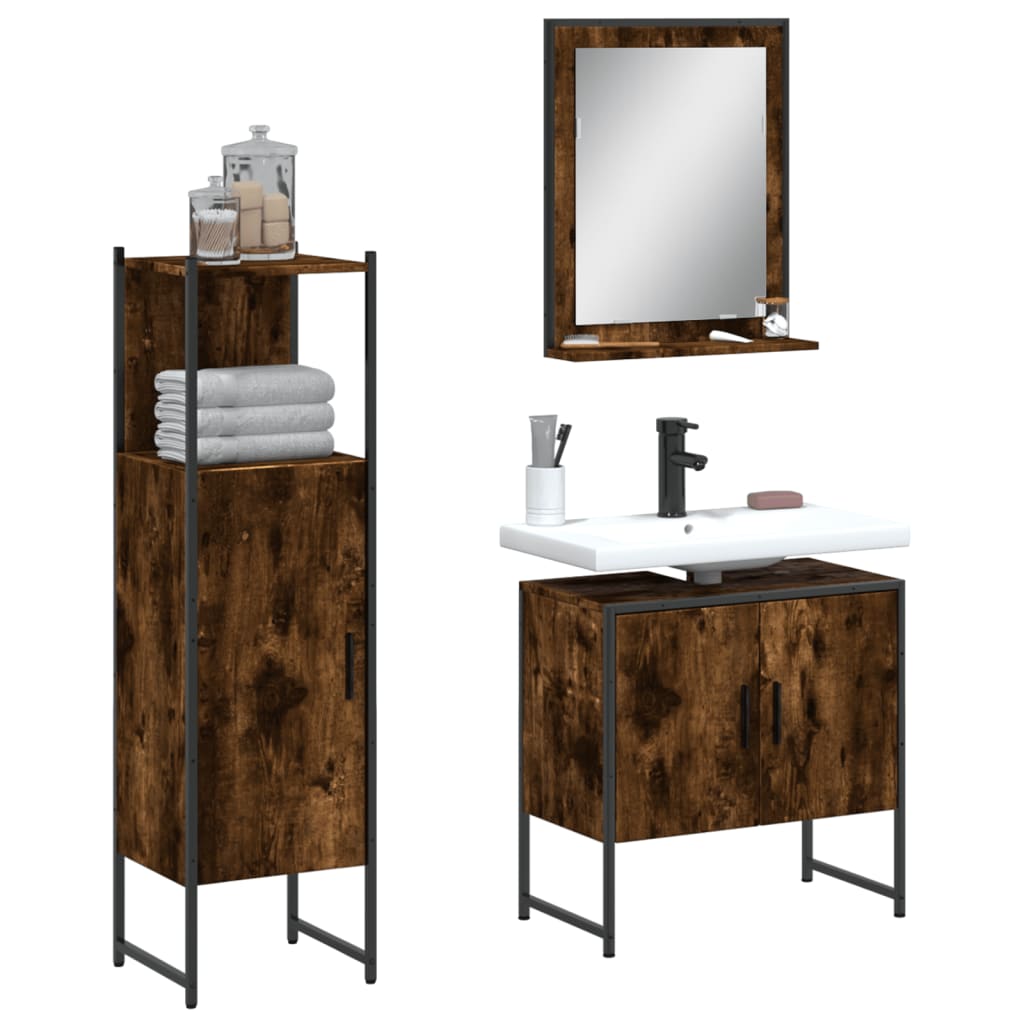 3 Piece Bathroom Cabinet Set Engineered Wood