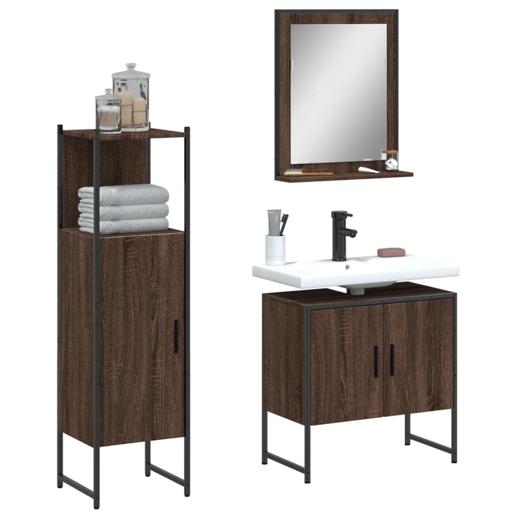 3 Piece Bathroom Cabinet Set Engineered Wood