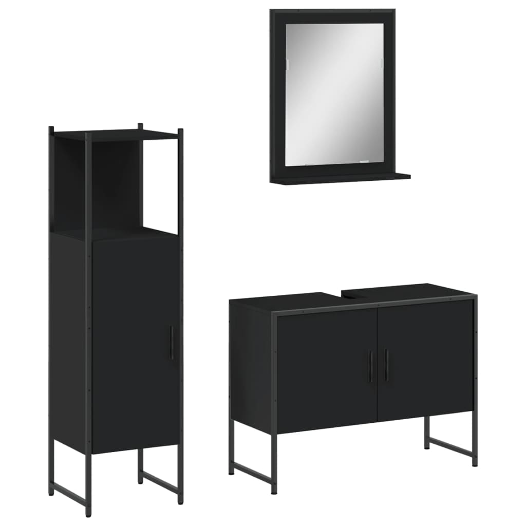 3 Piece Bathroom Cabinet Set Engineered Wood