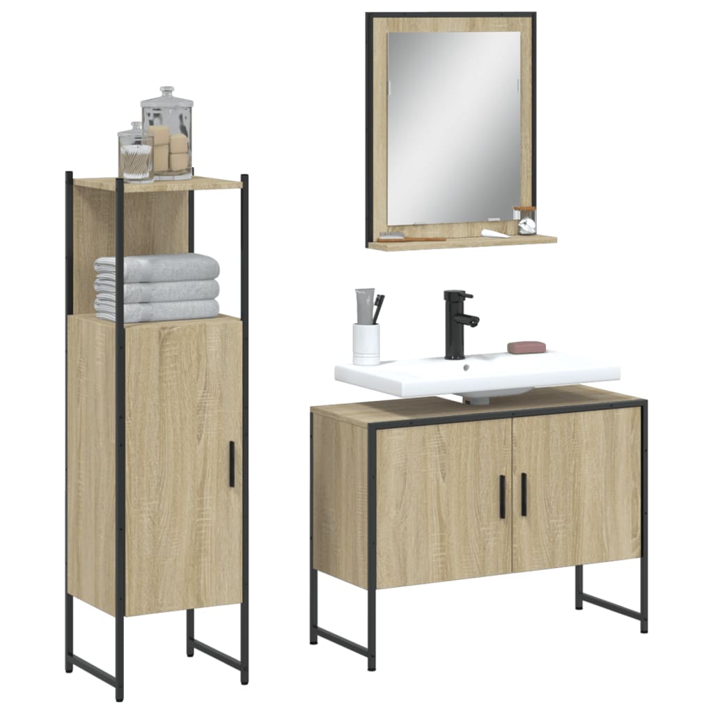 3 Piece Bathroom Cabinet Set Engineered Wood