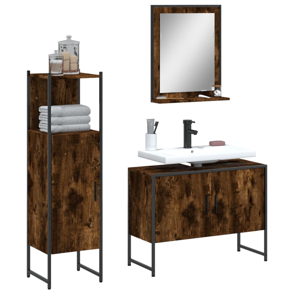 3 Piece Bathroom Cabinet Set Engineered Wood