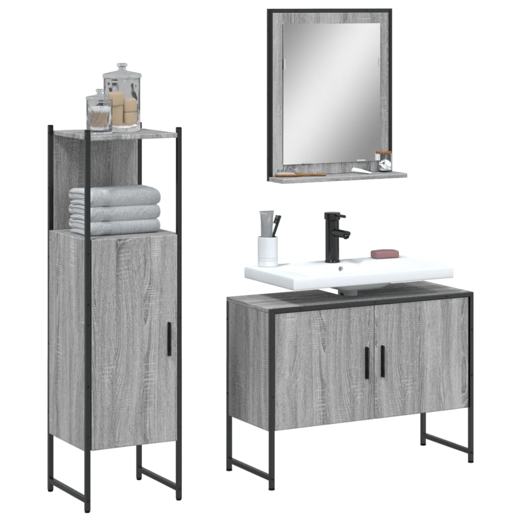 3 Piece Bathroom Cabinet Set Engineered Wood