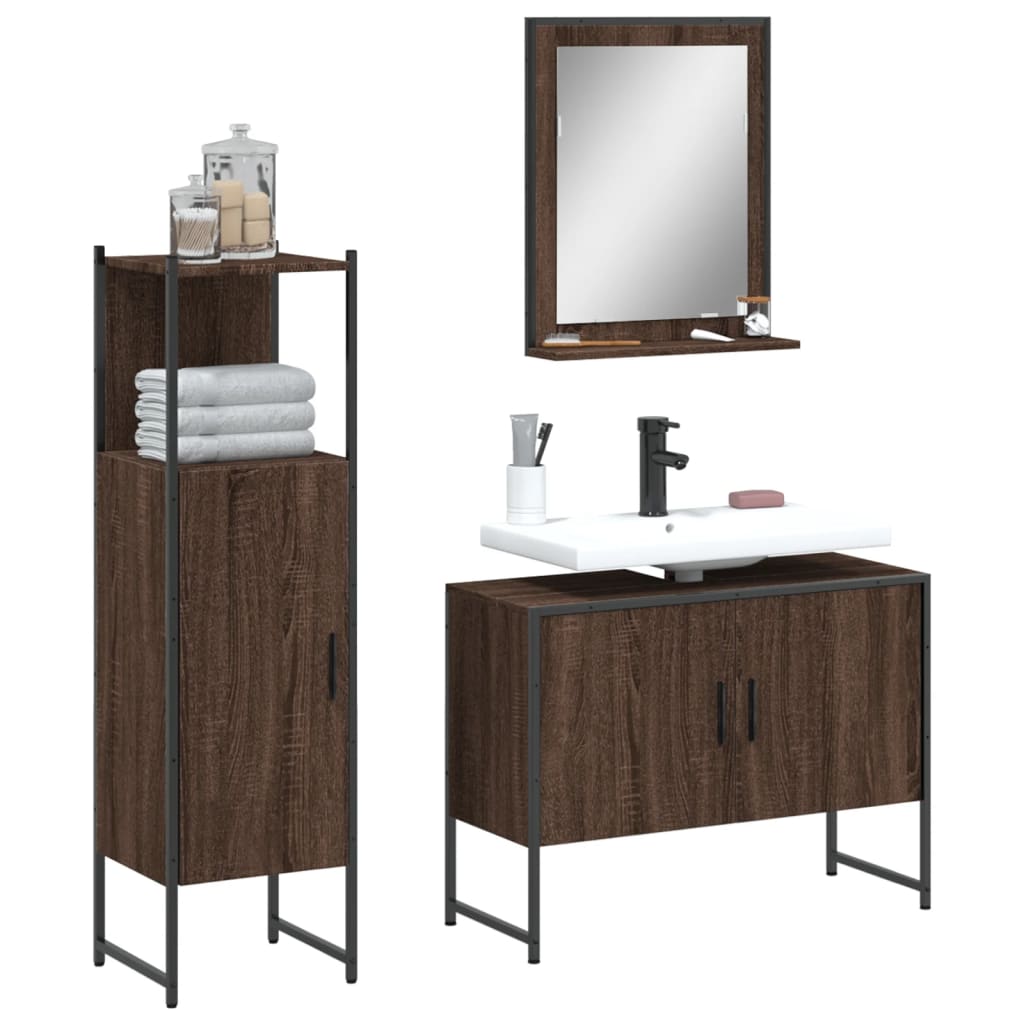 3 Piece Bathroom Cabinet Set Engineered Wood