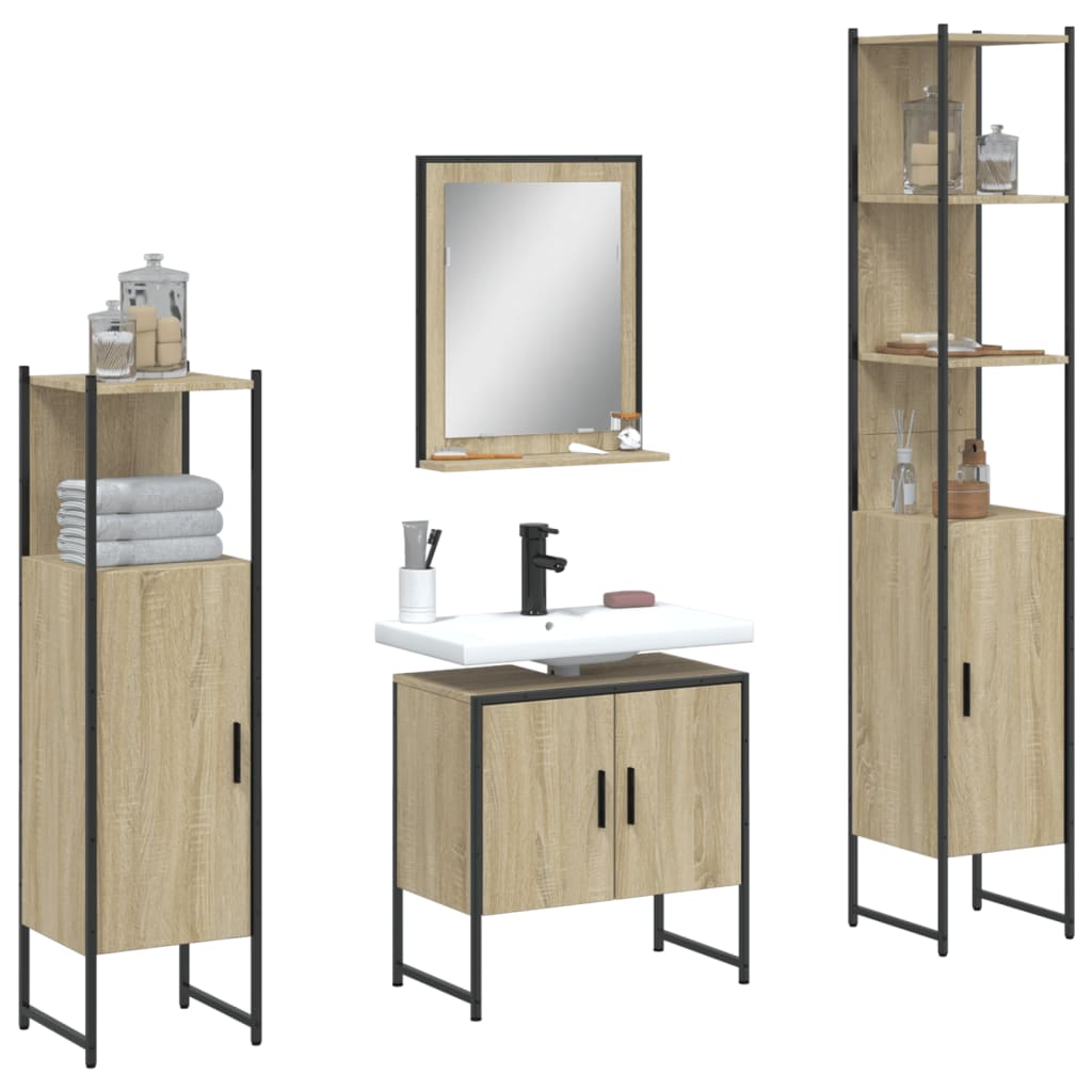 4 Piece Bathroom Cabinet Set Engineered Wood