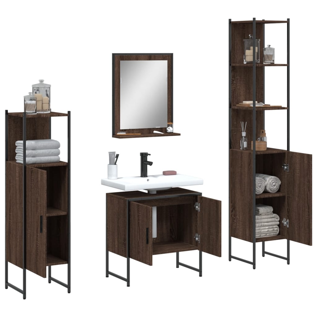 4 Piece Bathroom Cabinet Set Engineered Wood