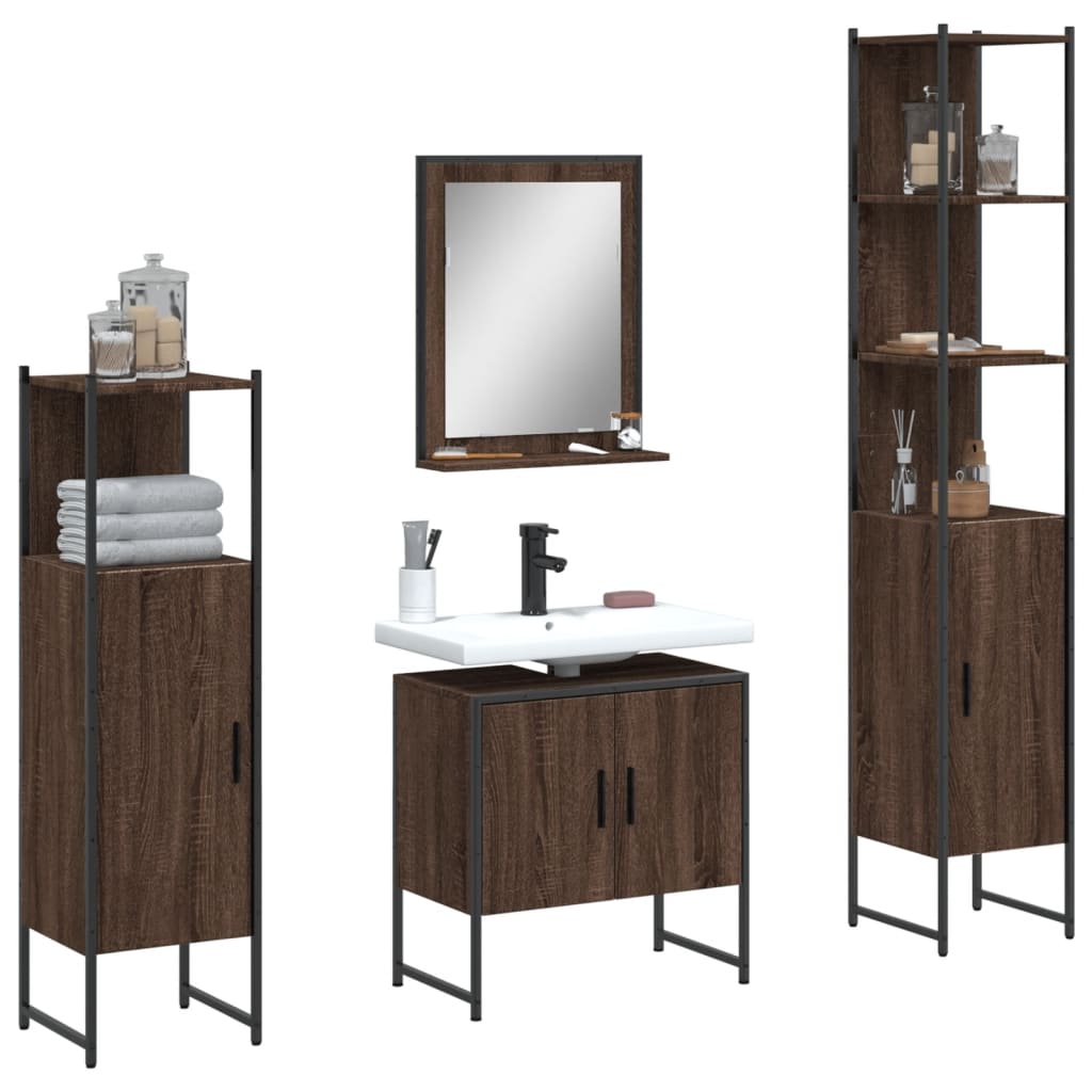 4 Piece Bathroom Cabinet Set Engineered Wood