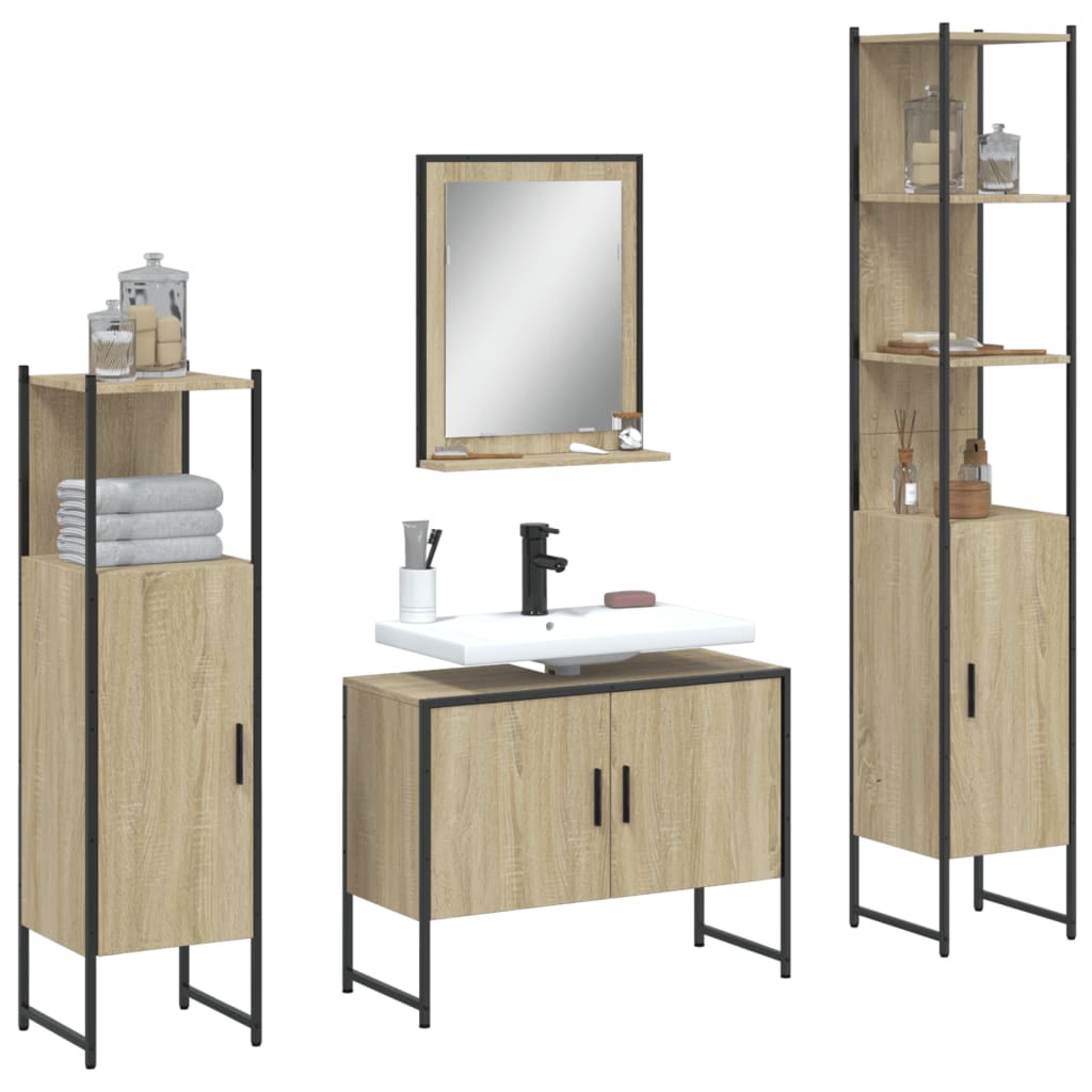 4 Piece Bathroom Cabinet Set Engineered Wood